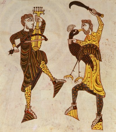 F.86 رجلان يرقصان ، من Beatus Apocalypse من Santo Domingo de Silos بواسطة المدرسة الاسبانية