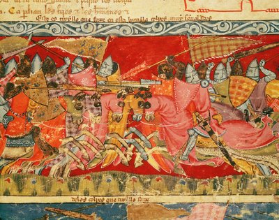 Fol.110r المعركة بين الإغريق وأحصنة طروادة من Codex Benito Santa Mora بواسطة المدرسة الاسبانية