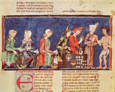 Fol.65v صناع النرد ، من كتاب الألعاب ، الشطرنج ، النرد واللوحات ، 1282 بواسطة المدرسة الاسبانية