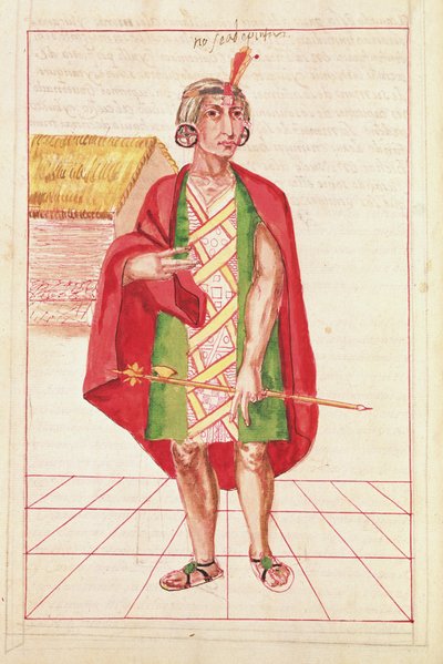 رسم توضيحي من "التاريخ وعلم الأنساب الملكي لملوك الإنكا في بيرو ، لأفعالهم وعاداتهم وأزيائهم وأسلوب الحكومة" ، والمعروفة باسم Codice Murua بواسطة المدرسة الاسبانية