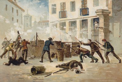 أعضاء الميليشيا الوطنية في فالنسيا يرفضون نزع سلاحهم ، إسبانيا ، 1873 بواسطة المدرسة الاسبانية
