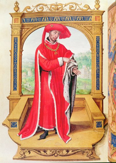 فيليب الخير (1396-1467) دوق برغندي ، مؤسس وسام الصوف الذهبي ، من Statuts de la Toison dOr بواسطة المدرسة الاسبانية