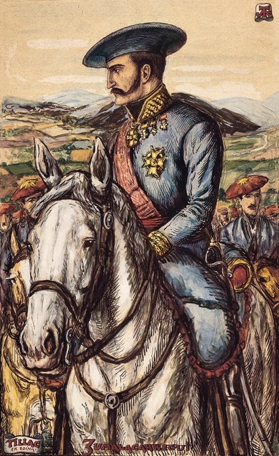 صورة لتوماس زومالاكاريغي (1788-1835) ، عضو عسكري في جيش كارليست أثناء الحرب الأولى (1833-1840) (طباعة حجرية) بواسطة المدرسة الاسبانية