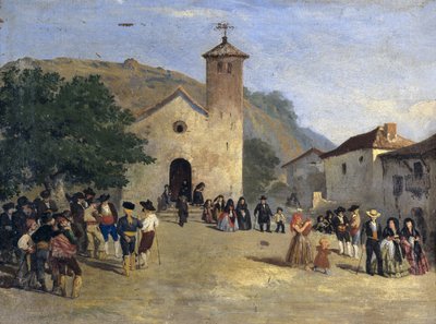 Sortie de messe - Coming out from a mass. Anonymous painting بواسطة المدرسة الاسبانية