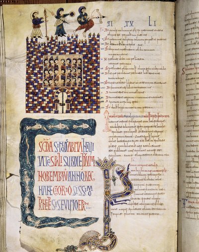 The Hispalense II Council in 619, page from the Glosas Emilianenses, 992-994 (illuminated manuscript) بواسطة المدرسة الاسبانية
