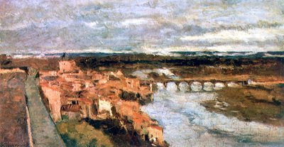 المناظر الطبيعية مع القرية والجسر ، c1855-1892 بواسطة ستانيسلاس لبين