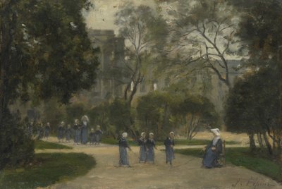 الراهبات والتلميذات في حدائق التويلري ، باريس ، 1870 - 1880 بواسطة ستانيسلاس لبين