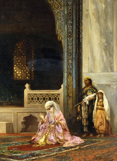 سيدة تركية تصلي في المسجد الأخضر ، بورصة ، 1878 بواسطة Stanislaus von Chlebowski