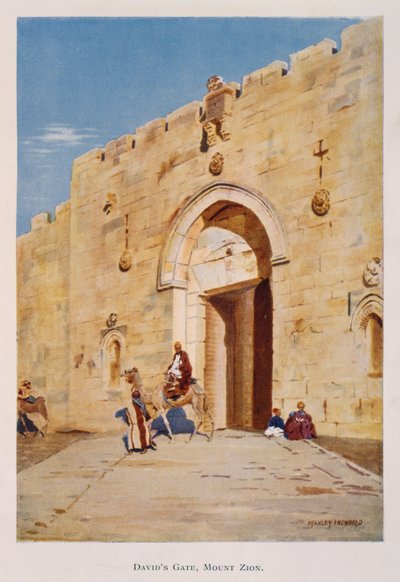 لوحة مائية لستانلي إنشبولد ، تصور الملك داود أو بوابة صهيون ، في القدس ، فلسطين 1906 بواسطة ستانلي ينشبولد
