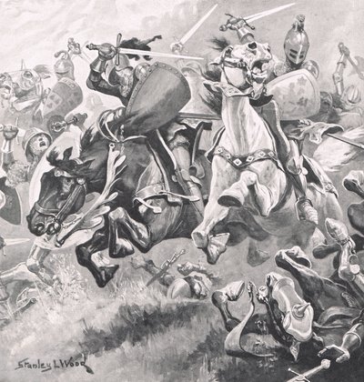 معركة شروزبري ، 21 يوليو 1403 ، رسم توضيحي من "المعارك البريطانية في البر والبحر" ، نشرتها كاسيل ، لندن ، c.1910 بواسطة ستانلي ل. وود