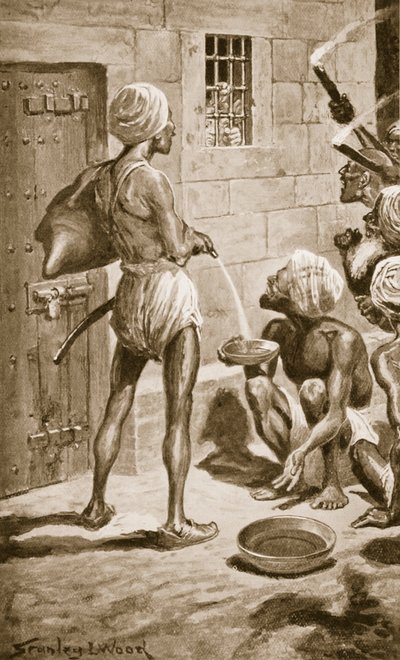 الثقب الأسود ، أولد فورت ويليام ، 18 يونيو 1756 ، رسم توضيحي من "تاريخ الأمم في هاتشينسون" ، ج .1910 بواسطة ستانلي ل. وود