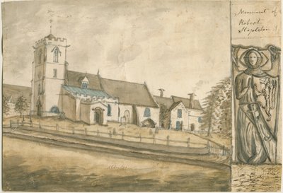 كنيسة الدريدج: الرسم بالألوان المائية ، [1762-1802] (رسم) بواسطة ستيبينج شو