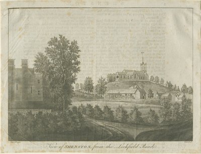 كنيسة وقرية Shenstone: نقش مائي ، 1792 بواسطة ستيبينج شو