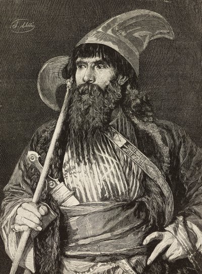 شيخ بملابس رسمية كاملة ، نقش لـ F Gamberoni من لوحة لستيفانو أوسي (1822-1901) ، L