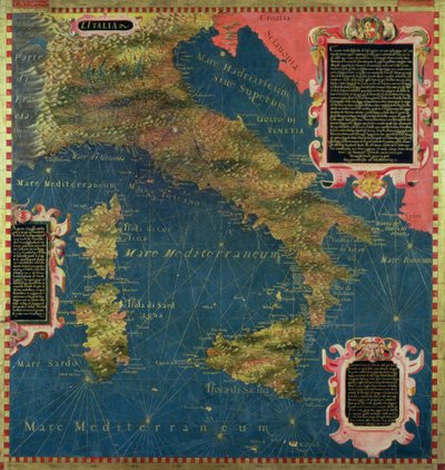خريطة إيطاليا في القرن السادس عشر ، من "Sala delle Carte Geografiche" (قاعة الخرائط الجغرافية) 1575 (زيت على لوح) بواسطة ستيفانو ودانتي إجنازيو بونسينوري