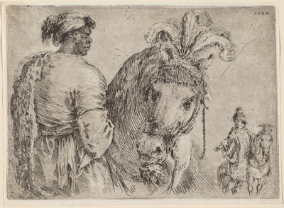 رجل أسود يطعم حصانًا ، ربما عام 1662. بواسطة ستيفانو ديلا بيلا