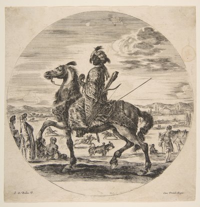 فارس مغربي يواجه الأتراك اليسار والوقوف والجلوس في منتصف الطريق ، ... ، كاليفورنيا. 1651. بواسطة ستيفانو ديلا بيلا