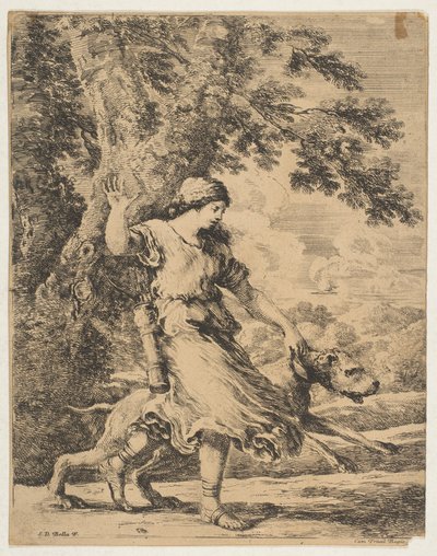 حورية تمسك بكلب كبير من طوقها ، كاليفورنيا. 1654. بواسطة ستيفانو ديلا بيلا