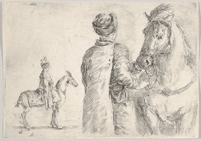 خادم بولندي ، من الخلف ، يحمل لجام حصان إلى اليمين ، هور بولندي ... ، كاليفورنيا. 1662. بواسطة ستيفانو ديلا بيلا