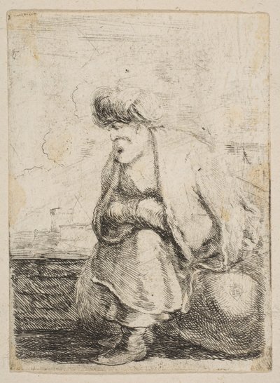 تركي قديم يجلس على حجر ، كاليفورنيا. 1662. بواسطة ستيفانو ديلا بيلا