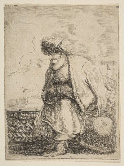 تركي قديم يجلس على حجر ، كاليفورنيا. 1662. بواسطة ستيفانو ديلا بيلا