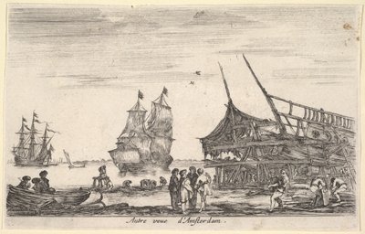 مشهد آخر من أمستردام Autre vue dAmsterdam ، مجموعة من أربعة رجال يقفون في الوسط في ... ، 1647. بواسطة ستيفانو ديلا بيلا