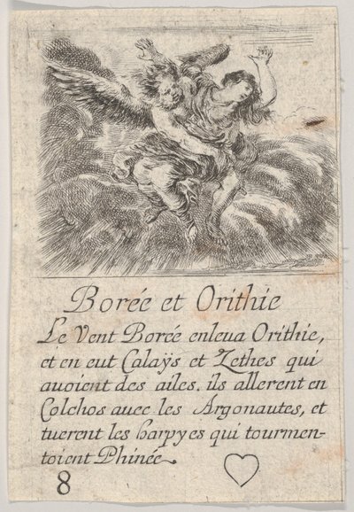 بورياس وأوريثيا ، من Game of Mythology Jeu de la Mythologie ، 1644. بواسطة ستيفانو ديلا بيلا