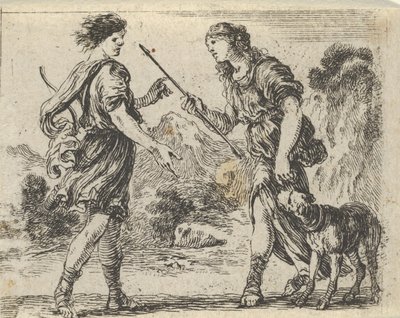 Cephalus and Procris ، من "Game of Mythology" Jeu de la Mythologie ، 1644. بواسطة ستيفانو ديلا بيلا