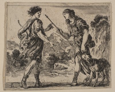 سيفالوس وبروكريس ، من Game of Mythology Jeu de la Mythologie ، 1644. بواسطة ستيفانو ديلا بيلا