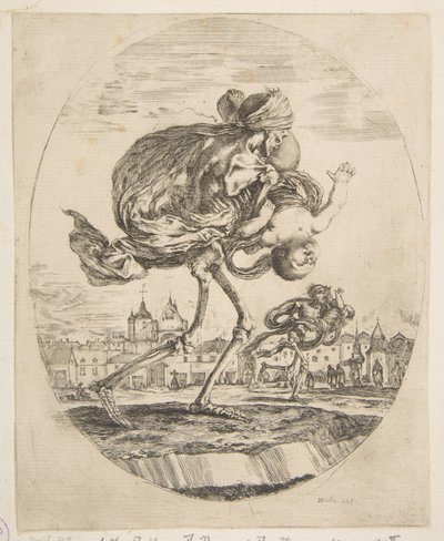وفاة تحمل رضيعًا ، من الوفيات الخمسة Les cinq Morts، ca. 1648. بواسطة ستيفانو ديلا بيلا