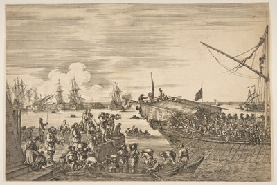 رحيل سفينة في ميناء ليفورنو ، من مناظر ميناء ليفورنو ... ، 1654-55. بواسطة ستيفانو ديلا بيلا