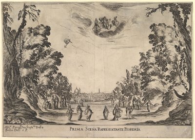 المشهد الأول ، في فلورنسا ، من زواج الآلهة Le nozze degli Dei ، 1637. بواسطة ستيفانو ديلا بيلا