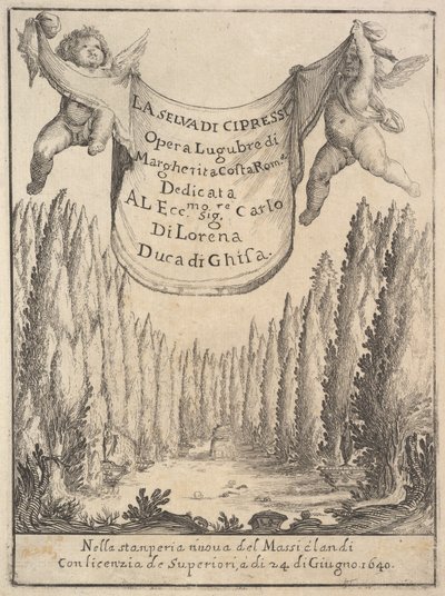 صورة عن غابة السرو La selva di cipressi: اثنان من المعجون يحملان نسيجًا في ... ، 1640. بواسطة ستيفانو ديلا بيلا