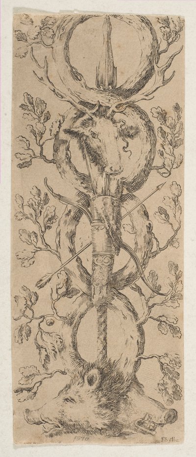 رؤساء الأيل واثنين من الخنازير في فروع Rinceaux of Oak ، كاليفورنيا. 1653. بواسطة ستيفانو ديلا بيلا