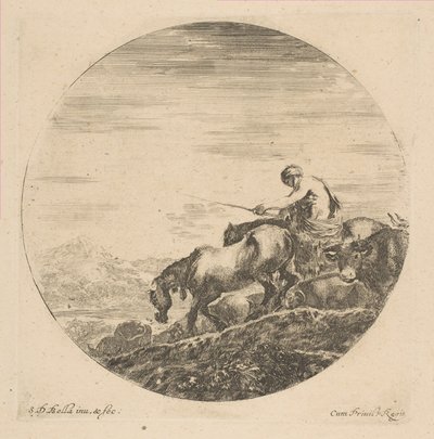 راعي على ظهور الخيل يقود الحيوانات ، كاليفورنيا. 1646. بواسطة ستيفانو ديلا بيلا