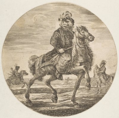 الفارس المجري يركب نحو اليمين ، الفرسان الآخرون في الخلفية ، دائري ... ، كاليفورنيا. 1651. بواسطة ستيفانو ديلا بيلا