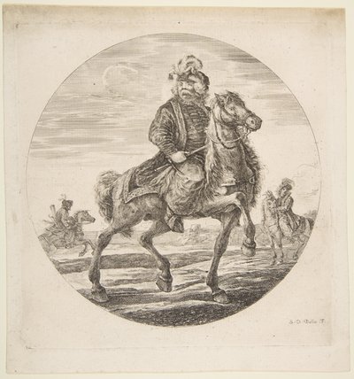 الفارس المجري يركب نحو اليمين ، الفرسان الآخرون في الخلفية ، دائري ... ، كاليفورنيا. 1651. بواسطة ستيفانو ديلا بيلا
