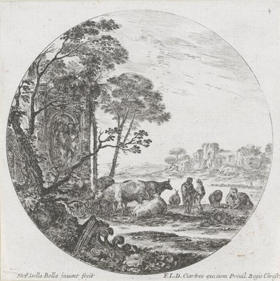 منظر طبيعي مع القطيع وعاصمة كورنثية مناظر طبيعية وأطلال في روما (عنوان السلسلة) Paysages et ruines de Rome (عنوان السلسلة) بواسطة ستيفانو ديلا بيلا
