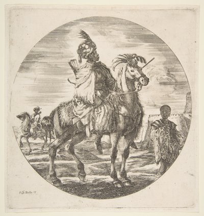 فارس مغربي في الملف الشخصي يواجه اليمين ، عبد أسود يمسك فروًا على اليمين ، آخر ... 1651. بواسطة ستيفانو ديلا بيلا