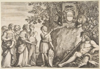 تصميم زخرفة أطروحة ، معطف ستروززي من الأسلحة في الأعلى ، كاليفورنيا. 1660. بواسطة ستيفانو ديلا بيلا