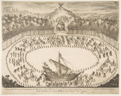 موكب يطفو على شكل سفينة ، شعار النبالة لدوق مودينا الكبير في الأعلى ، 1652. بواسطة ستيفانو ديلا بيلا
