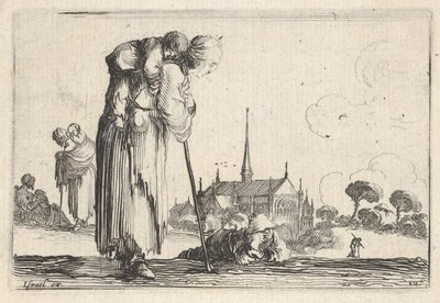 اللوحة 10: استدارت امرأة فلاحية نحو اليمين مع طفل على ظهرها ، ولد صبي ... ، كاليفورنيا. 1642. بواسطة ستيفانو ديلا بيلا