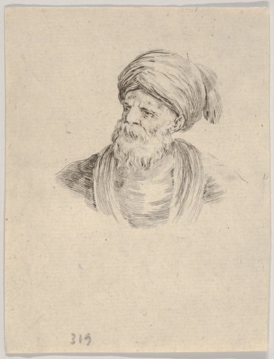 اللوحة 12: تمثال نصفي لرجل تركي عجوز في عمامة ، يتجه نحو اليسار ، من مختلف ... ، 1650. بواسطة ستيفانو ديلا بيلا