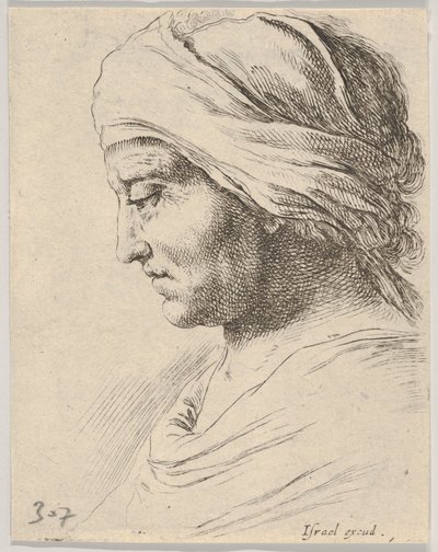 اللوحة 16: صورة لرجل عجوز ملفوف بقطعة قماش مربوطة حول رأسه ، من The B ...، ca. 1649. بواسطة ستيفانو ديلا بيلا