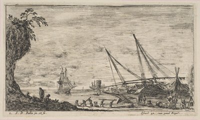 اللوحة 1: ميناء بحري به سفن ، من 'Seascapes' Paysages maritimes ، كاليفورنيا. 1644. بواسطة ستيفانو ديلا بيلا