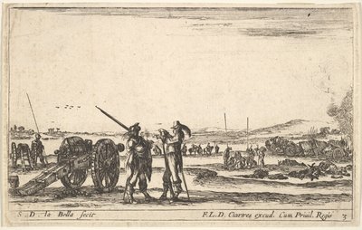اللوحة 3: ضابط يعطي الأوامر إلى جندي في المقدمة ، مدفع في اليسار ، و ... ، كاليفورنيا. 1641. بواسطة ستيفانو ديلا بيلا
