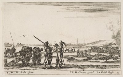 اللوحة 3: ضابط يعطي الأوامر إلى جندي في المقدمة ، مدفع في اليسار ، و ... ، كاليفورنيا. 1641. بواسطة ستيفانو ديلا بيلا