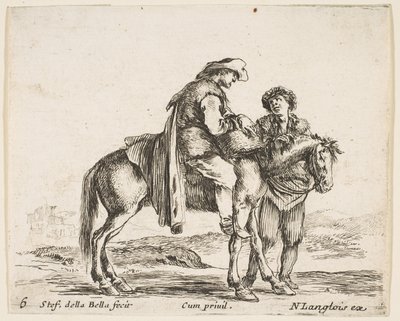 اللوحة 6: فلاح على صهوة جواد ملفوف في الجهة اليمنى ، يمسك سلة و ... 1644-47. بواسطة ستيفانو ديلا بيلا