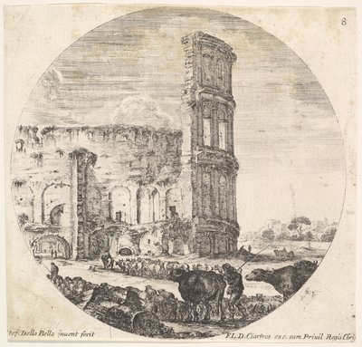 اللوحة 8: الكولوسيوم ، يتم توجيه قطعتين نحو المدرج في المدرج ... ، كاليفورنيا. 1643-48. بواسطة ستيفانو ديلا بيلا