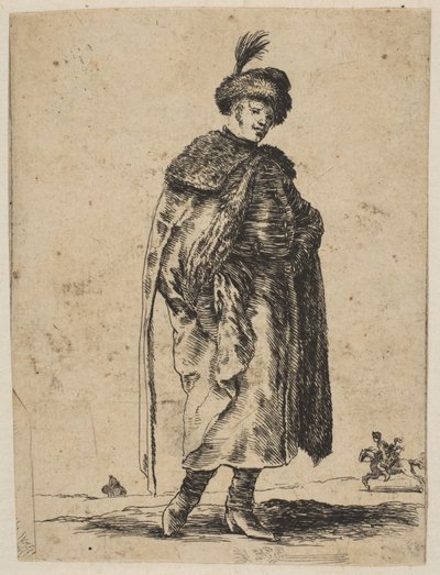 رجل بولندي يرتدي شاربًا يرتدي معطفًا من الفرو وقبعة ذات ريش ، كاليفورنيا. 1648. بواسطة ستيفانو ديلا بيلا